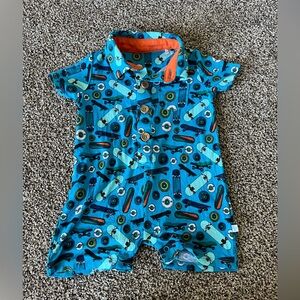 Posh Peanut Turquoise Skate Board Baby Romper
